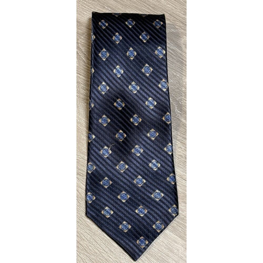Richel 100% Silk Neck Tie Blue Gold Diamond Pattern 60" x 3.5" Neck Tie